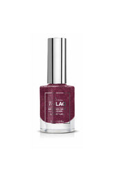 TruLAQ Berry-tini Extended Wear berry glitter lacquer bottle with silver cap for a bright, sparkly pink hue.